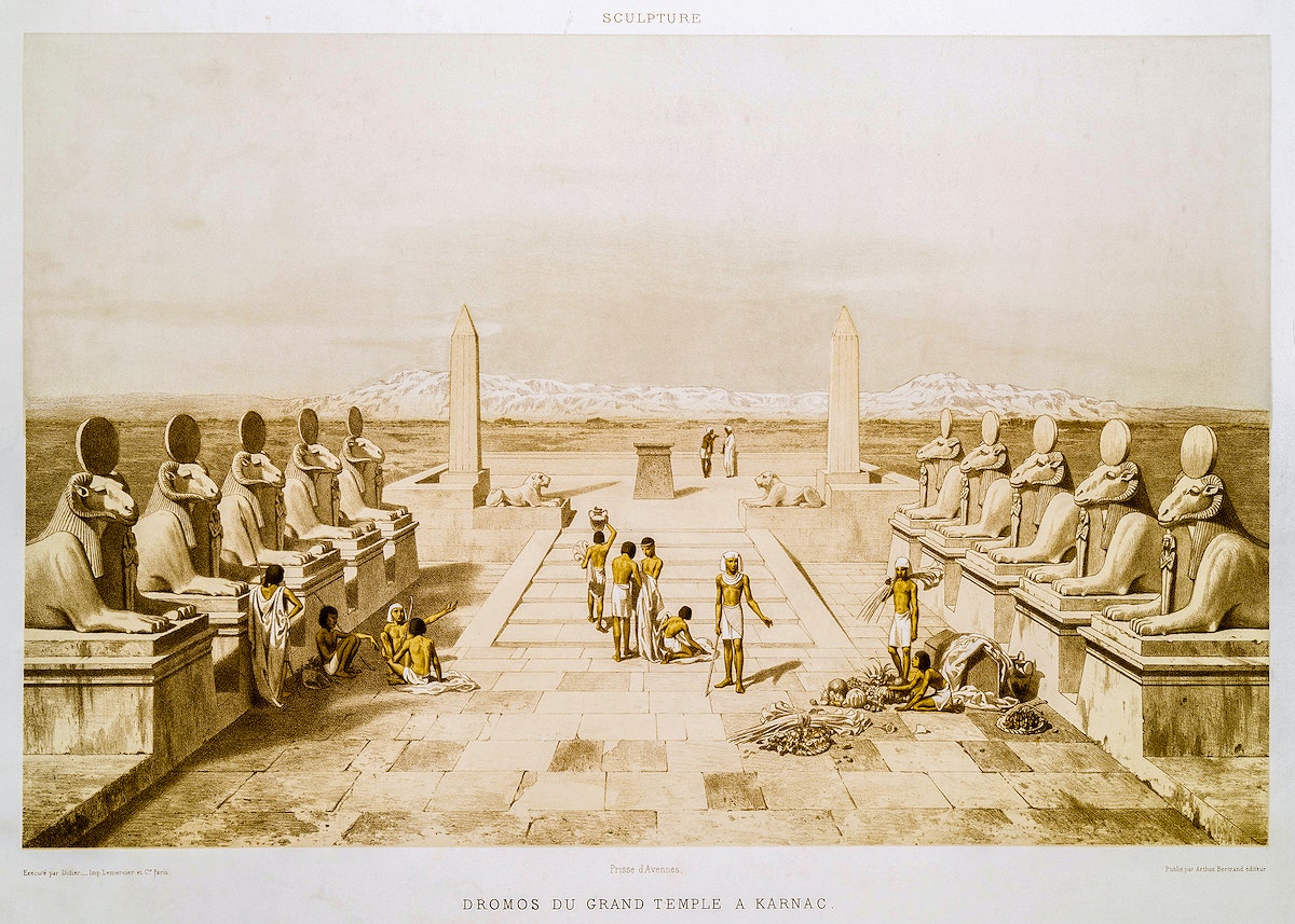 Dromos of the big temple in Karnak from Histoire de l'art égyptien (1878) by Émile Prisse d'Avennes. Original from The New York Public Library. Digitally enhanced by rawpixel.